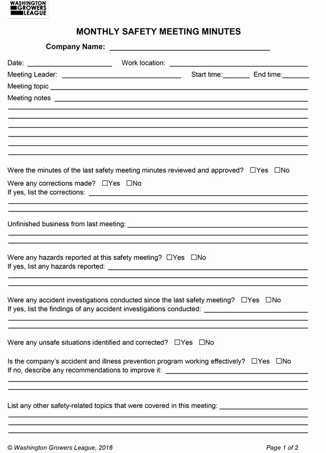 Safety Meeting Minutes Template Fresh Wgl Store