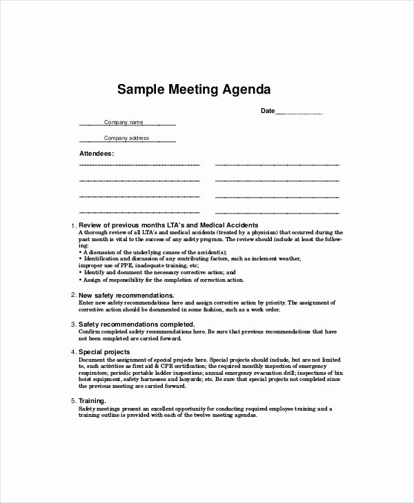 Safety Meeting Minutes Template Unique Safety Meeting Agenda Template – 8 Free Word Pdf