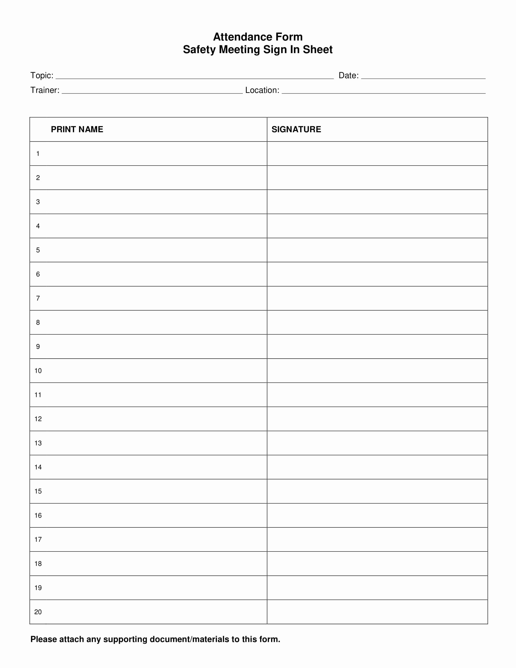 Safety Meeting Sign In Sheet Lovely 9 Employee attendance form Examples Pdf Word