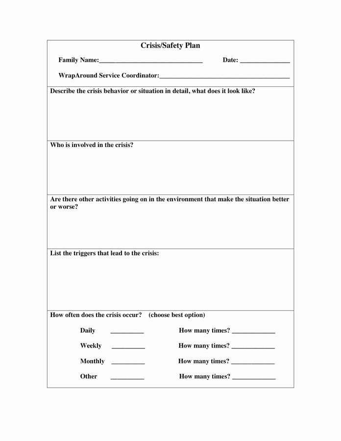 Safety Plan Template for Students Awesome Crisis Safety Plan In Word and Pdf formats