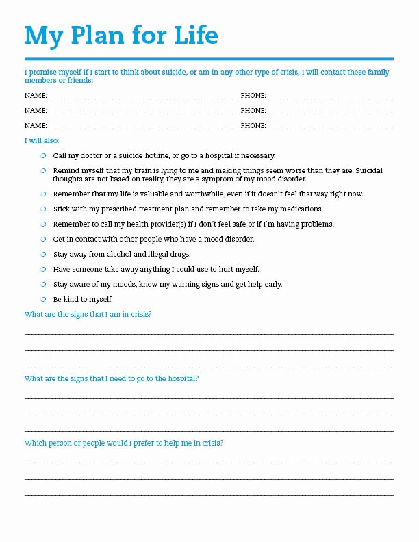 Safety Plan Template for Students Elegant Wellness toolbox Plan for Life Sample Depression and