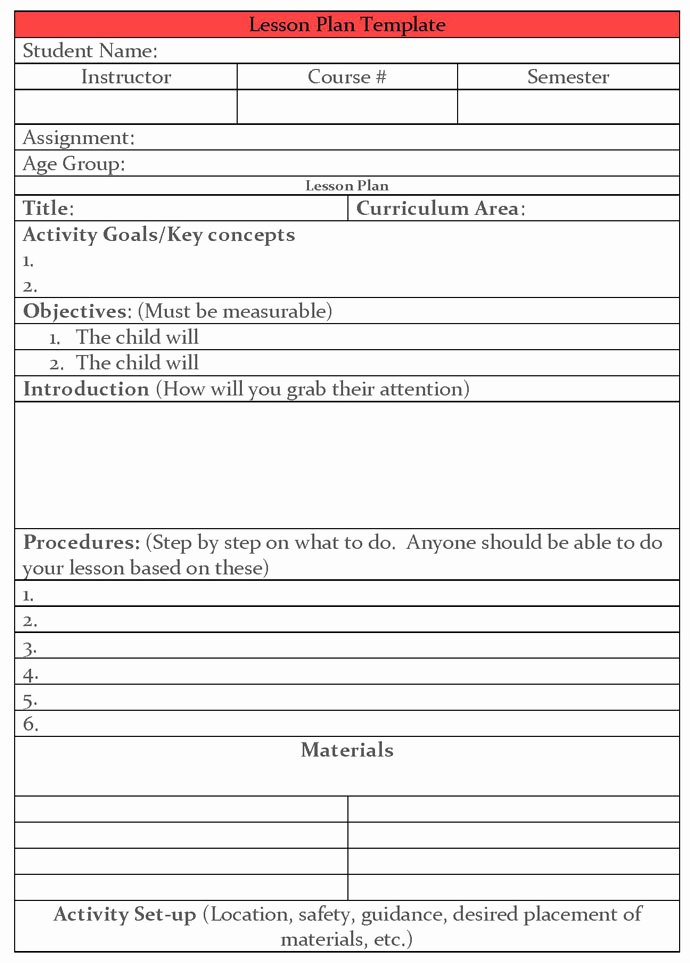 Safety Plan Template for Students New Lesson Plan Template Guide for Student Success Child
