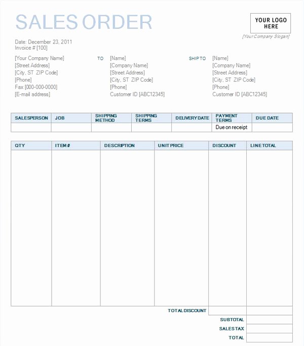 Sale order form Template Beautiful Sales order with Blue Background Design
