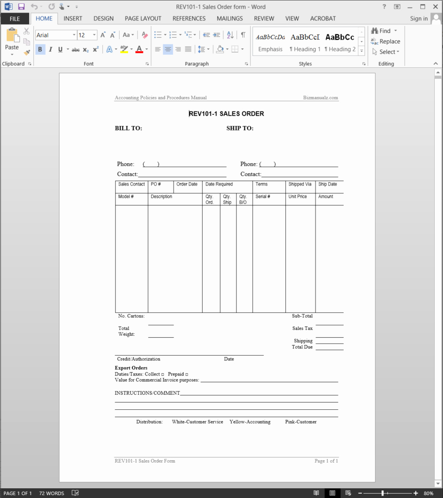 Sale order form Template New Sales order Template