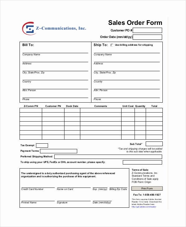 Sales order form Template Best Of Sample Free Printable order form 9 Examples In Word Pdf