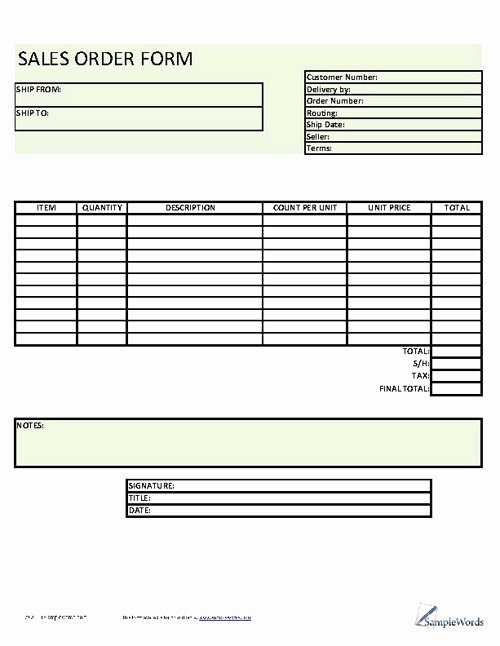 Sales order form Templates Unique Printable order form
