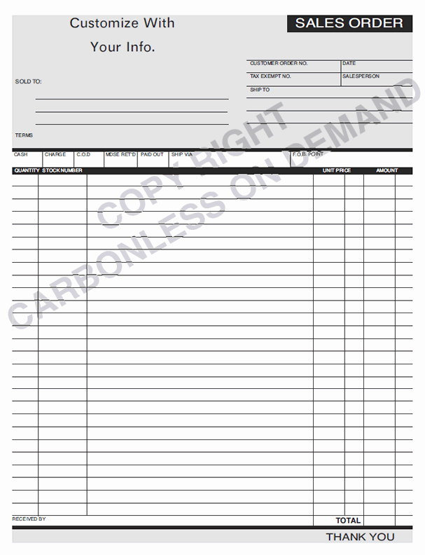 Sales order forms Templates Beautiful Carbonless forms Templates