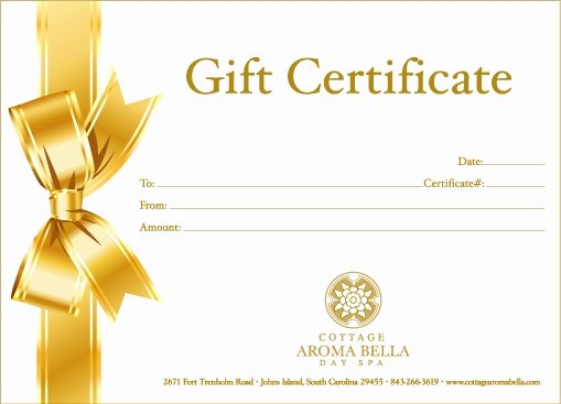 Salon Gift Certificates Templates Beautiful Cottage Aroma Bella Day Spa Gift Certificate