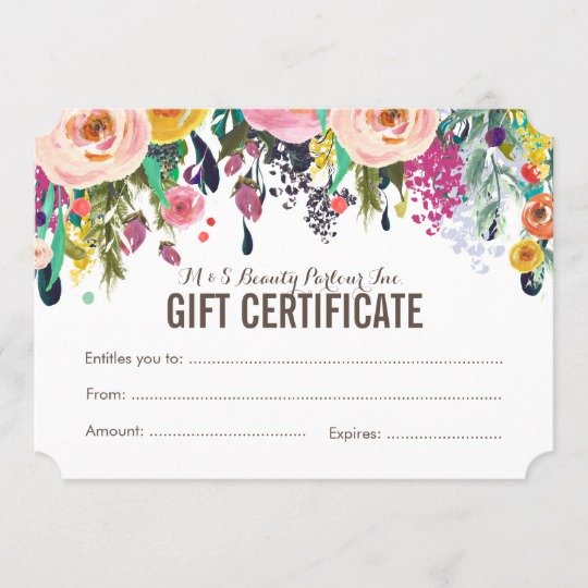 Salon Gift Certificates Templates Inspirational Painted Floral Salon Gift Certificate Template