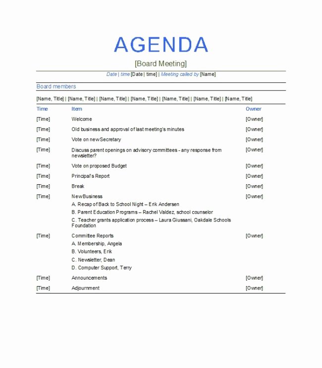 Sample Board Meeting Agenda Elegant Excellent Agenda Board Meeting Template Example with