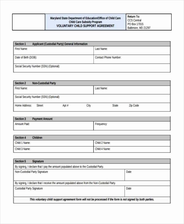 Sample Child Support Agreement Lovely Free 8 Sample Child Support Agreement forms In Pdf
