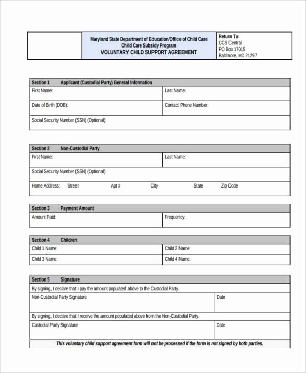 sample child support agreement form