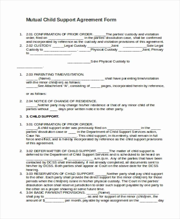 Sample Child Support Agreements Best Of Agreement forms In Word