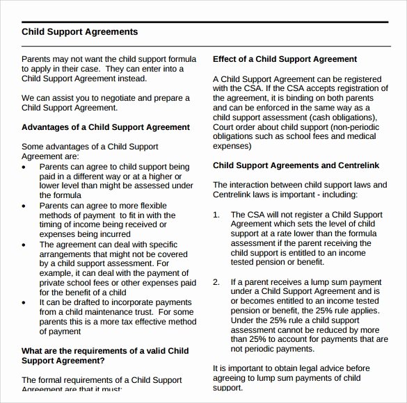 Sample Child Support Agreements Inspirational Sample Child Support Agreement 5 Documents In Pdf Word