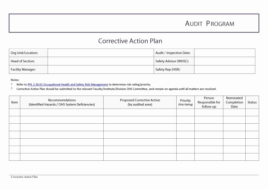 Sample Corrective Action Plan Unique Corrective Action Plan Template