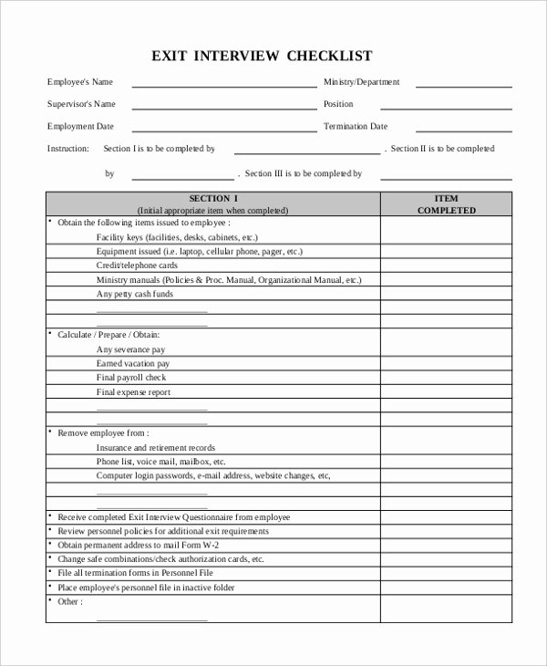 Sample Exit Interview form Best Of Free 10 Sample Exit Interview forms In Pdf