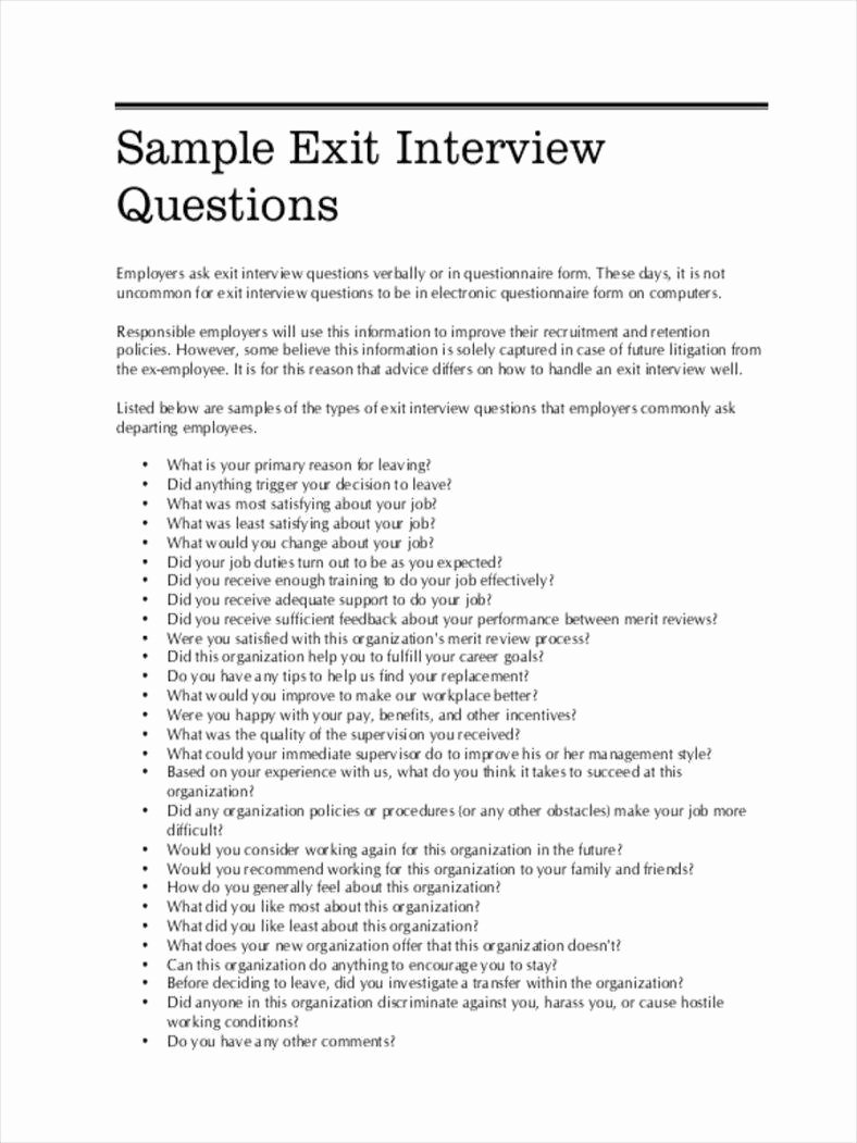 Sample Exit Interview form Unique Types Of Exit Interview Documents Free Pdf Doc Excel format Download
