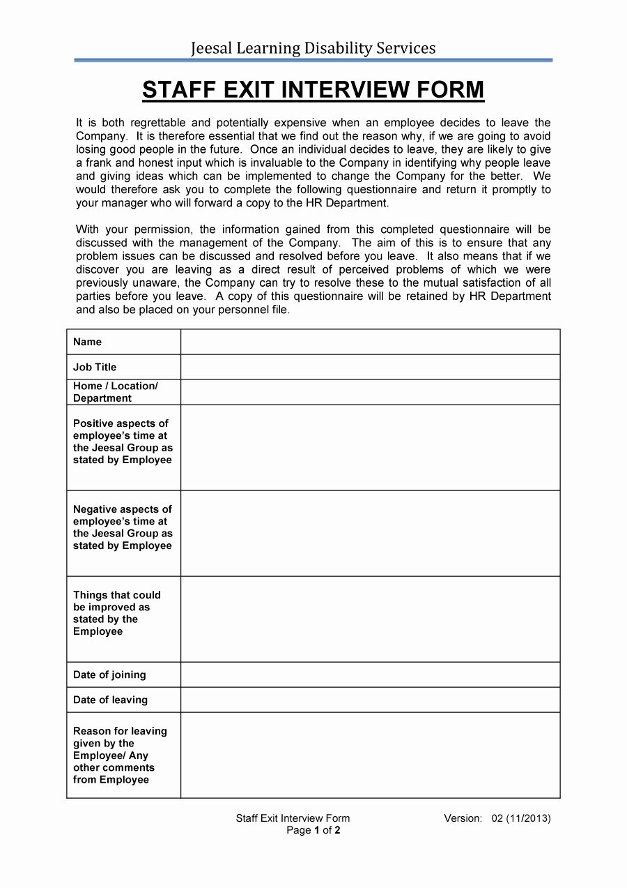 Sample Exit Interview format Awesome 40 Best Exit Interview Templates &amp; forms Template Lab