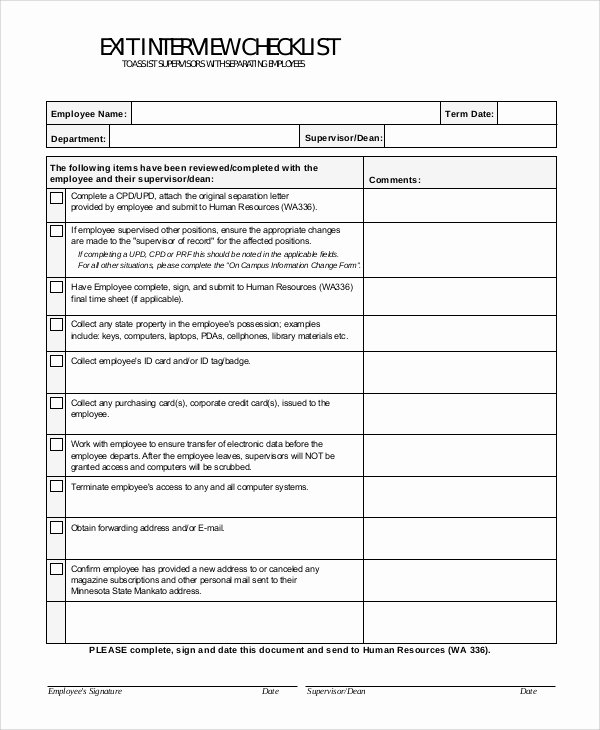 Sample Exit Interview format Inspirational Exit Interview form