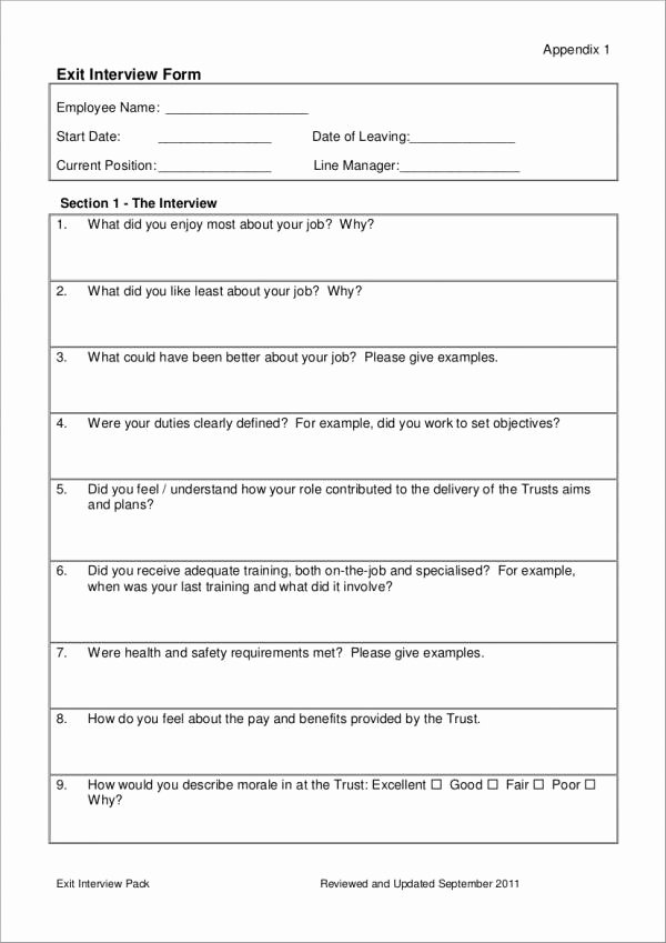 Sample Exit Interview format Lovely 5 Exit Interview forms Samples &amp; Templates Pdf