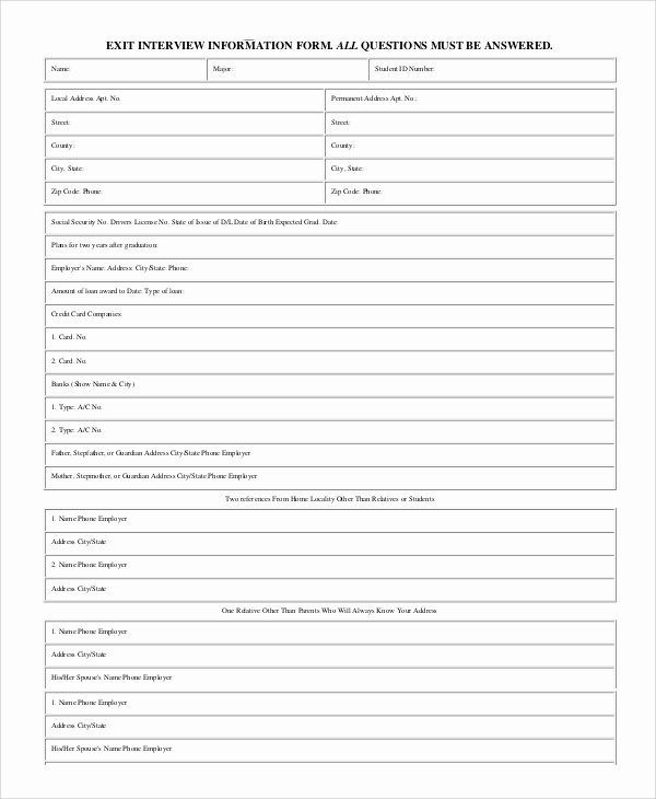 Sample Exit Interview format New Sample Exit Interview form 10 Examples In Pdf Word