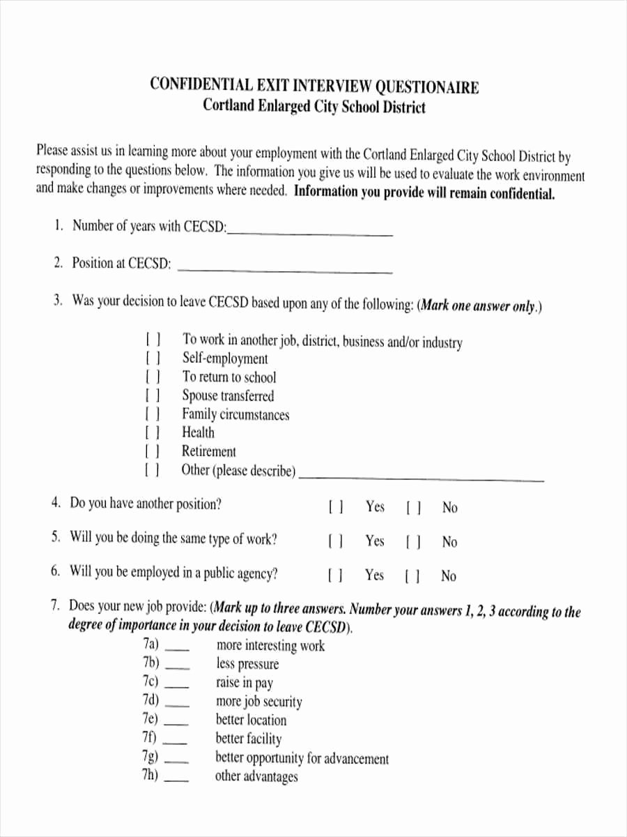 Sample Exit Interview format Unique Free 6 Exit Interview Questionnaire forms In Samples Examples formats