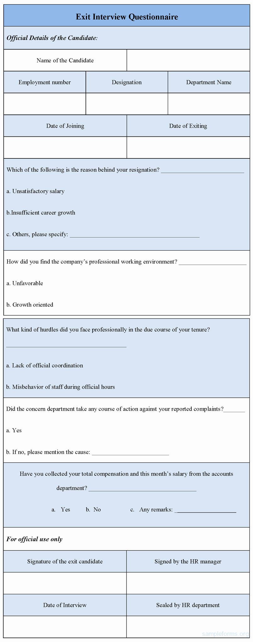 Sample Exit Interview forms Beautiful Exit Interview Questionnaire form Sample forms