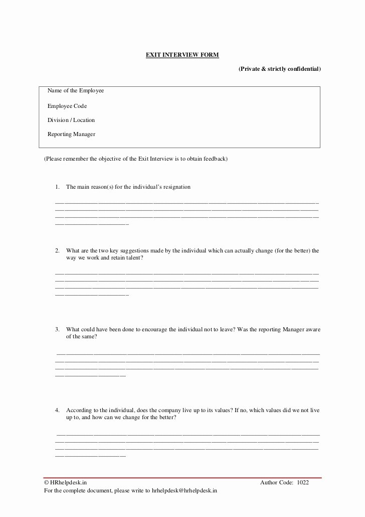 Sample Exit Interview forms Elegant Product 4 Exit Interview form