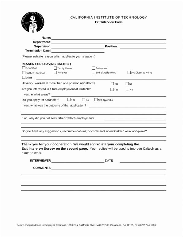 Sample Exit Interview forms Lovely Free 6 Exit Interview forms Samples &amp; Templates In Pdf