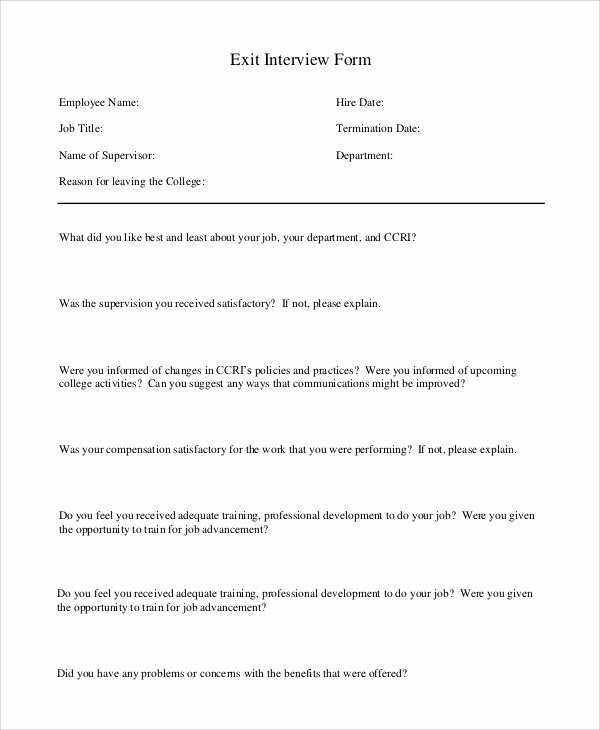 Sample Exit Interview forms Luxury Sample Exit Interview form 10 Examples In Pdf Word