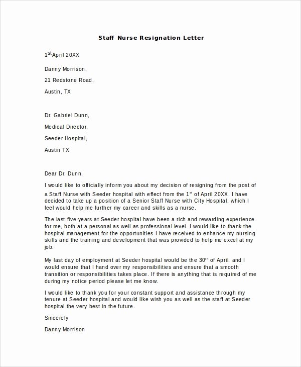 Sample Resignation Letter Nurses Inspirational 11 Sample Nursing Resignation Letters Pdf Word