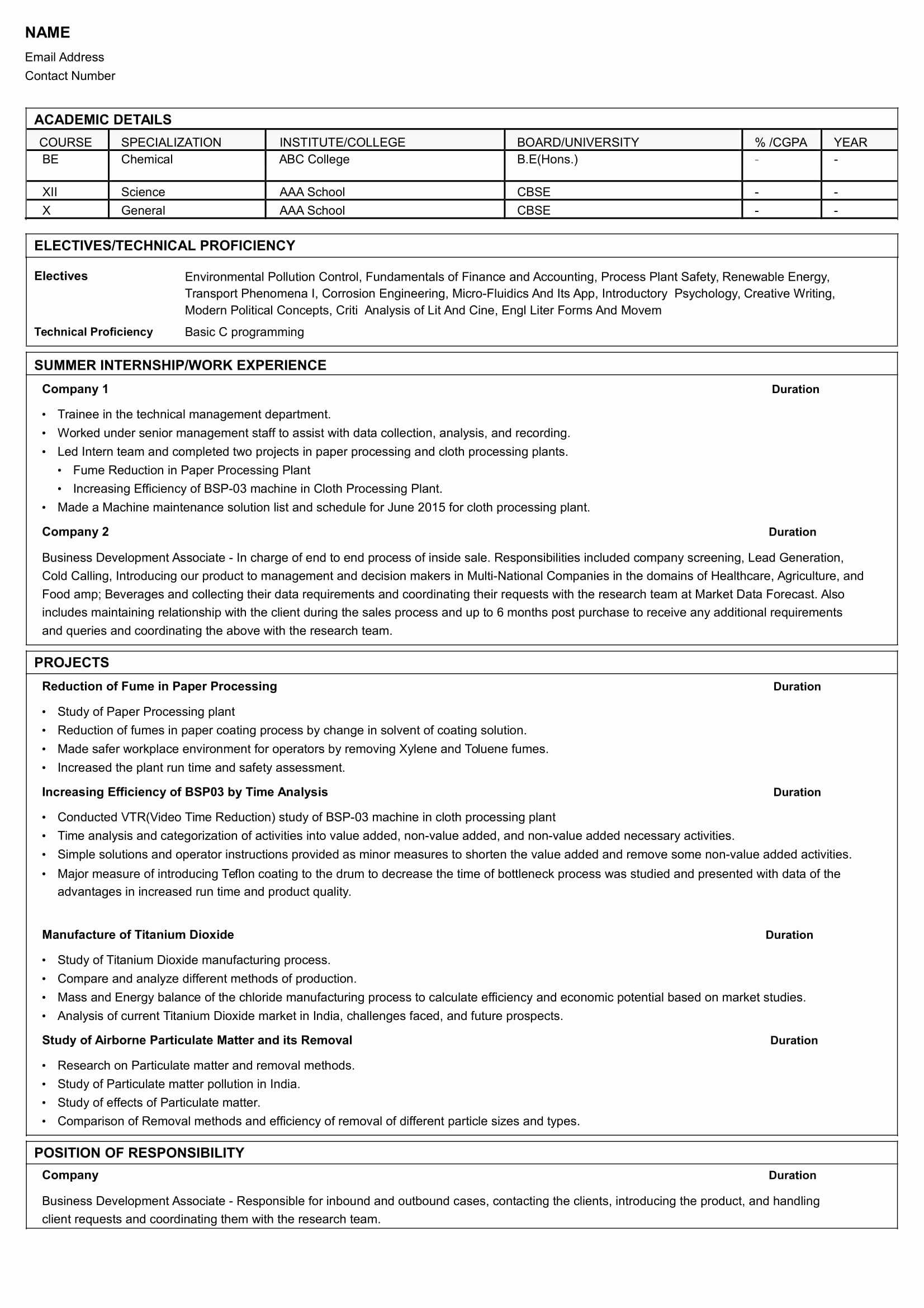 Sample Resume for Freshers Luxury 32 Resume Templates for Freshers Download Free Word format