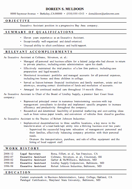 Sample Resume Legal Administrative assistant Elegant Resume Sample Executive assistant