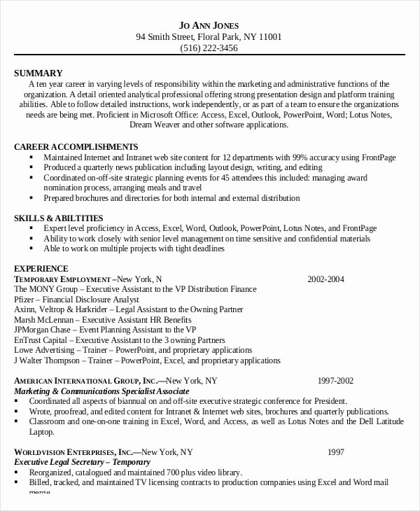 Sample Resume Legal Administrative assistant Inspirational Legal assistant Resume