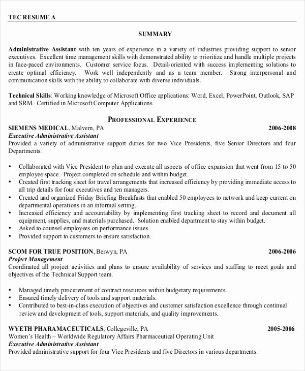 Sample Resume Legal Administrative assistant Luxury 10 Executive Administrative assistant Resume Templates – Free Sample Example format Download