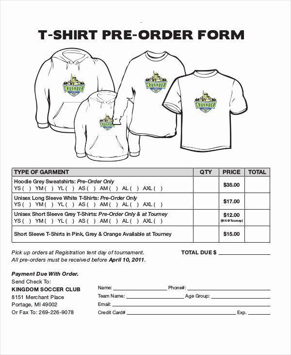 Sample Shirt order form Best Of 12 T Shirt order forms Free Sample Example format Download