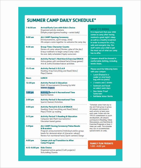 Sample Summer Camp Schedule New 15 Camp Schedule Templates Pdf Doc