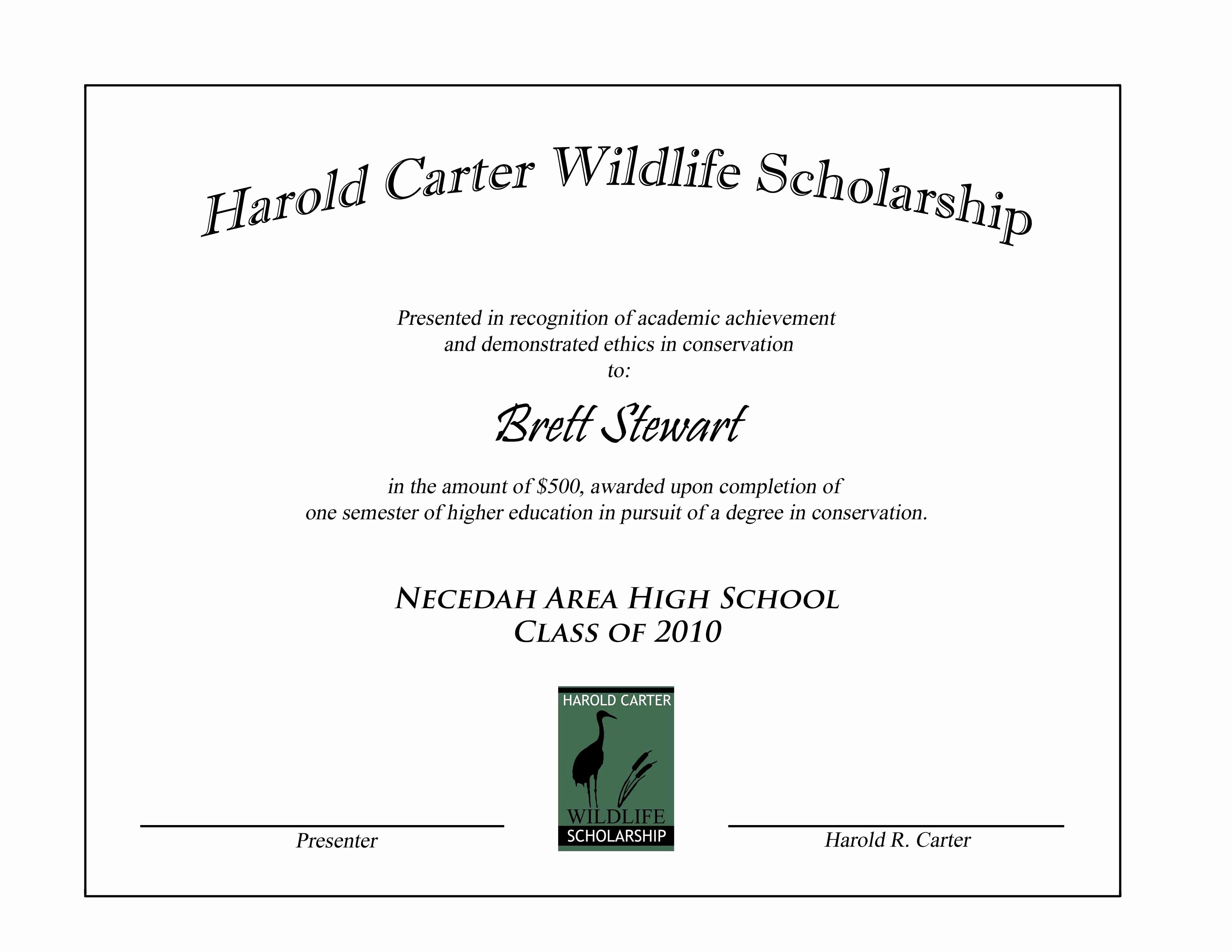 Scholarship Awards Certificates Templates Luxury Harold Carter Wildlife Scholarship