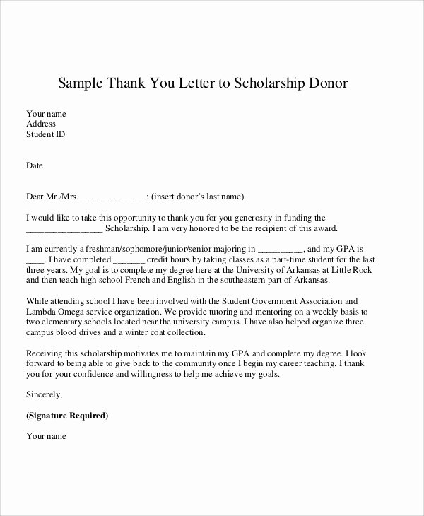 Scholarship Thank You Letter Elegant 10 Sample Donation Thank You Letters Doc Pdf