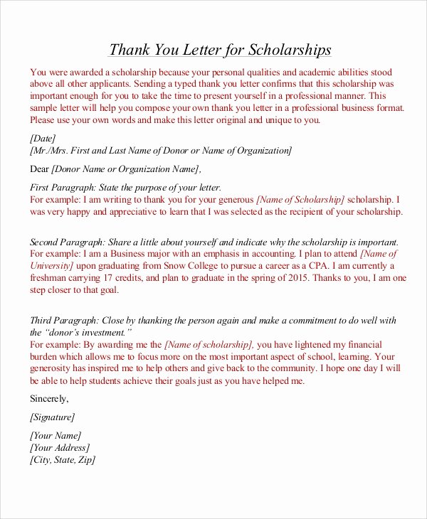 Scholarship Thank You Letter Template New Sample Thank You Letter for Scholarship 7 Examples In Word Pdf