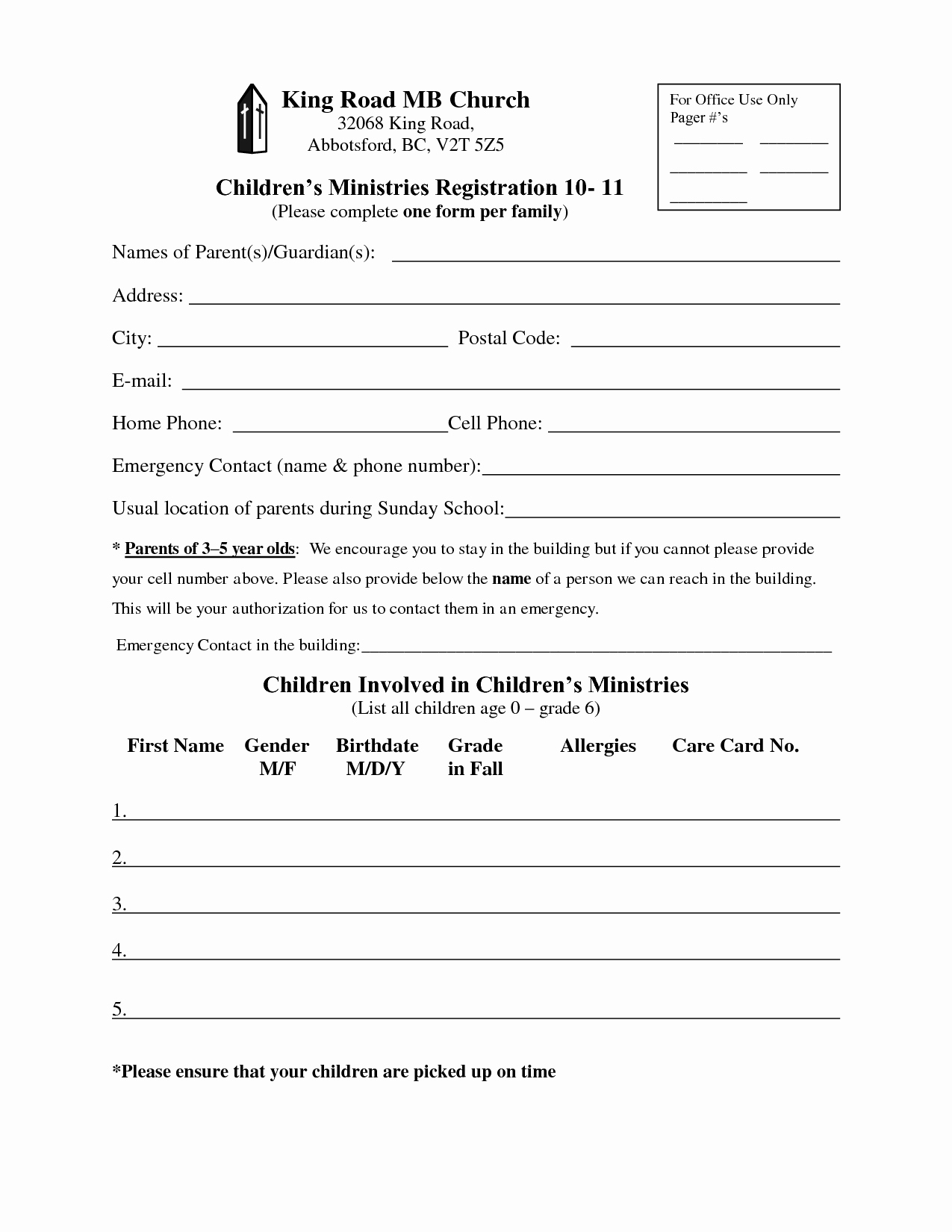 School Emergency Card Template Luxury Church Enrollment form Template Registration form King Road Mb Church