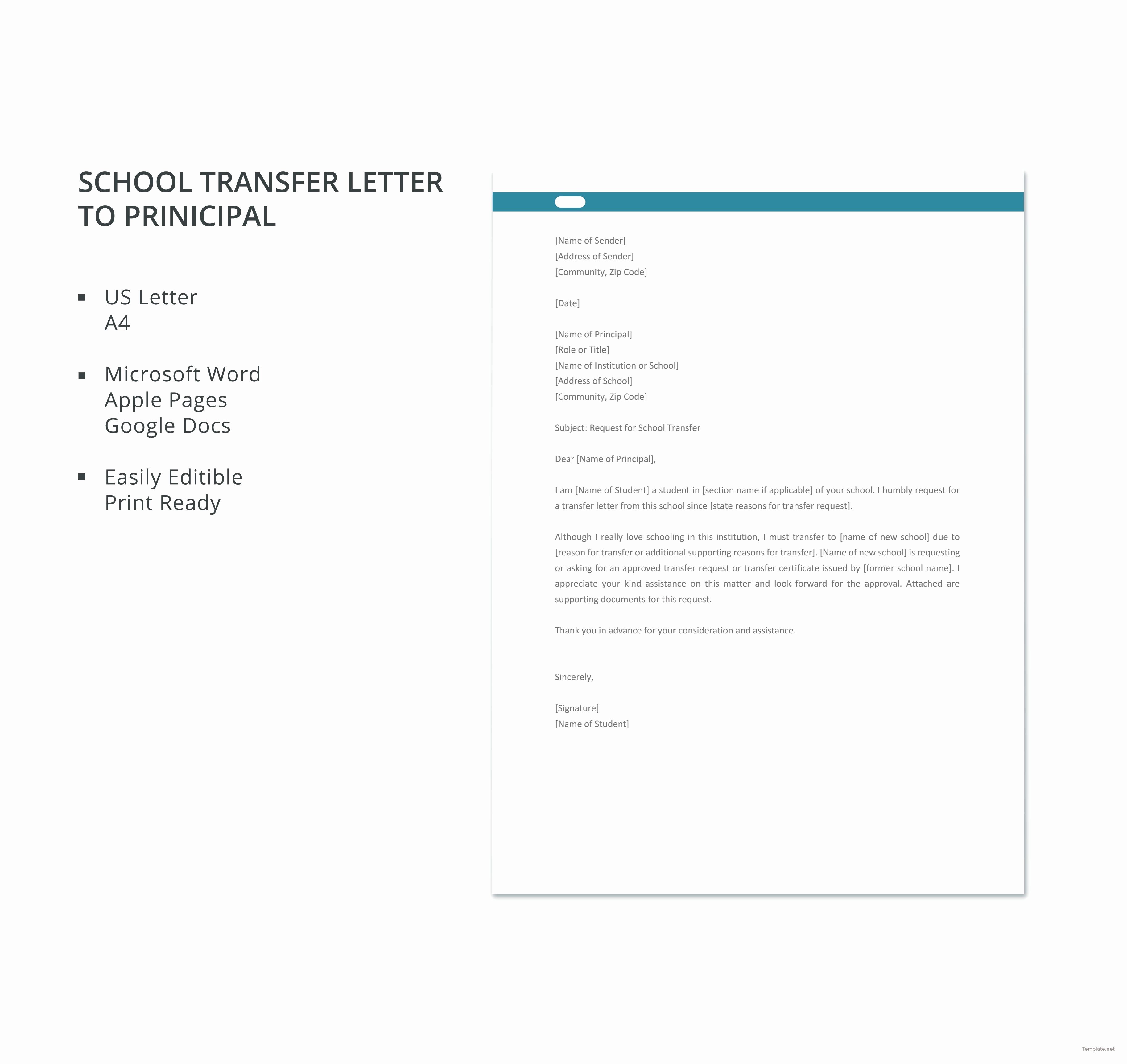 School Transfer Request Letter Unique Free School Transfer Letter to Principal Nursery Rhymes