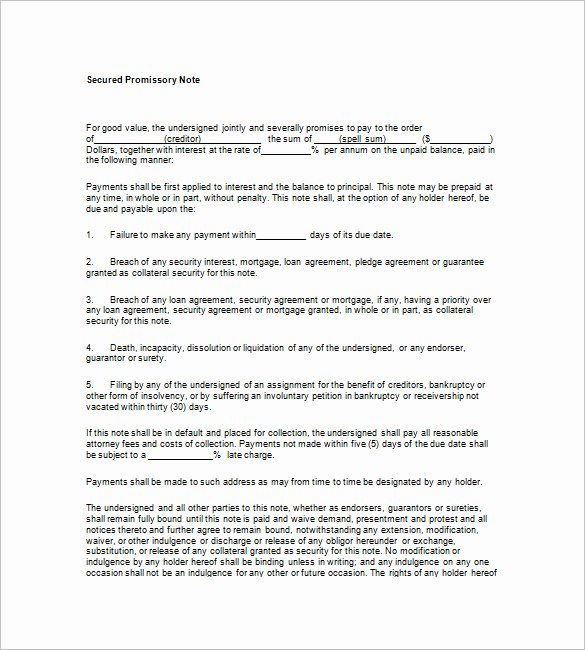Secured Promissory Note Template Best Of 7 Secured Promissory Note Free Sample Example format Download