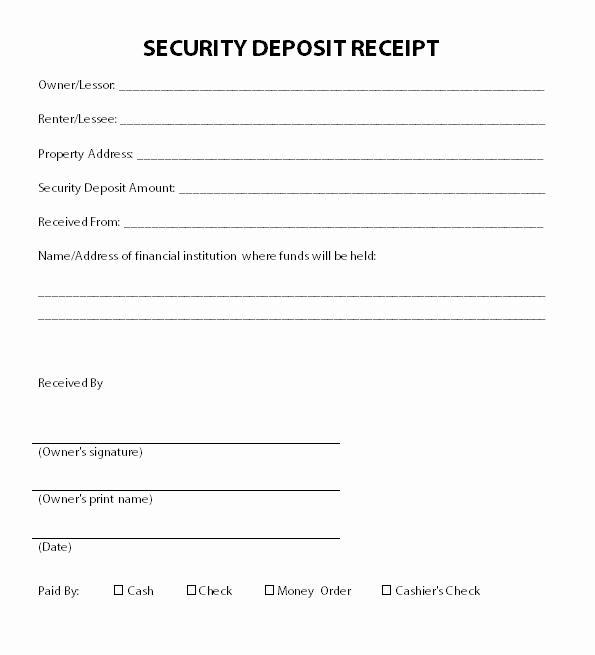 Security Deposit Agreement form Beautiful Deposit Receipt Template – Emmamcintyrephotography