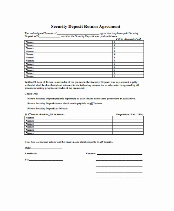 Security Deposit Agreement form Inspirational 9 Security Deposit Return form Sample Free Sample