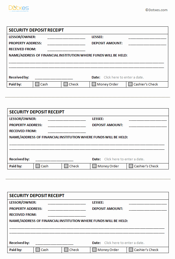 Security Deposit Agreement format Awesome Security Deposit Receipt Template Dotxes
