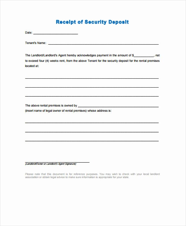 Security Deposit Return Receipt Best Of 9 Security Deposit Return form Sample Free Sample Example format Download