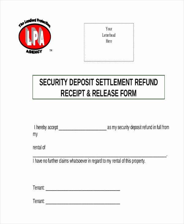 Security Deposit Return Receipt Fresh Free 8 Sample Security Deposit Refund forms