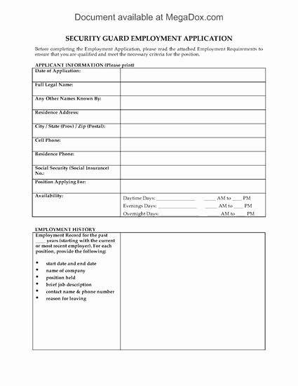 Security Guard Contracts Templates New Security Guard Employment Application form Legal forms and Business Templates