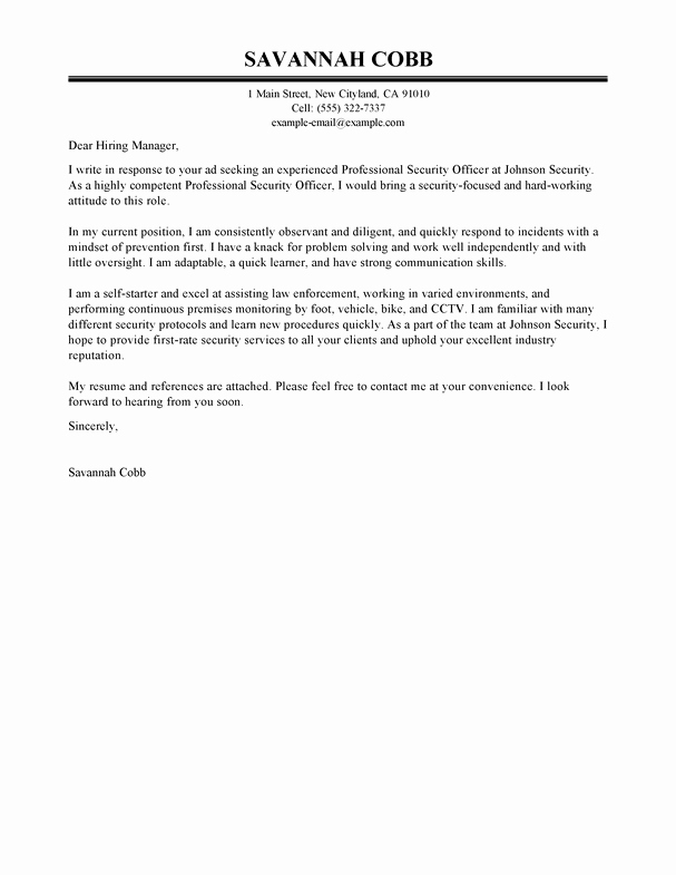 Security Officer Cover Letter Beautiful Best Professional Security Ficer Cover Letter Examples